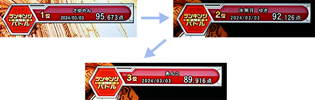 歌唱前に現在の1位～3位も表示！